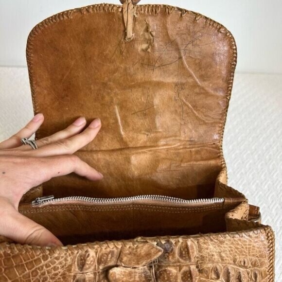 Vintage 80s Hornback Alligator Crocodile Leather Handbag Purse Tassel Western - Picture 15 of 15